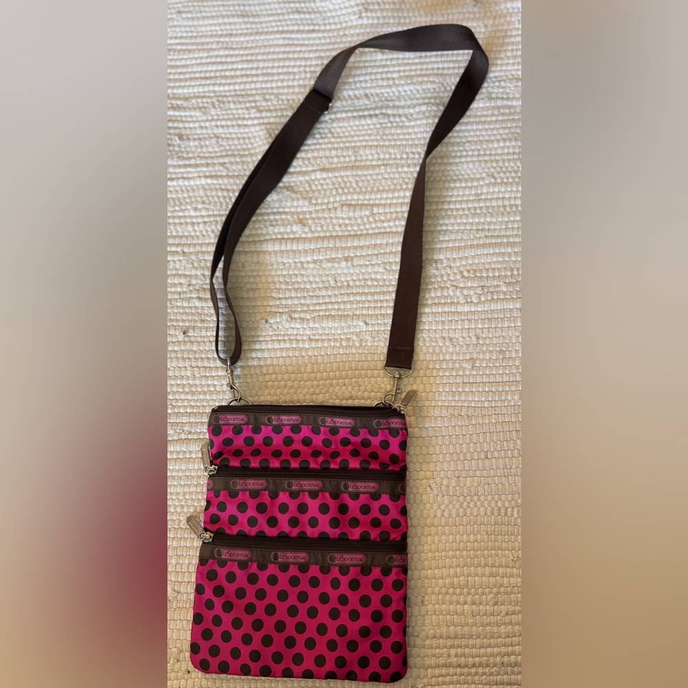 Lesportsac Pink and Brown Crossbody Bag with Adjustable Strap